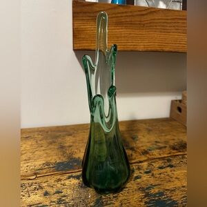 Emerald Green 5 Finger Glass Vase
